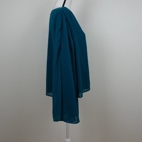 Jessica Simpson Bell Sleeve Top Women's Plus Size 1X Teal Blue Lined Boho Loose - Picture 8 of 14